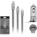 Acc. Автомобільний зарядний пристрій WK 3in1 Lightning/USB-C/Micro USB Charger 3.4A Silver (WP-C04)